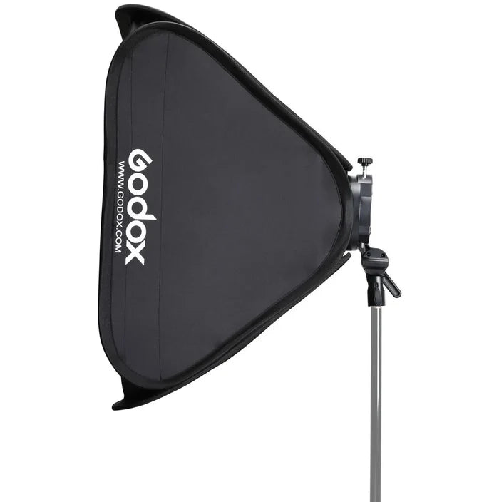Godox S2 speedlight bracket kit with 80×80 cm softbox and grid—collapsible square softbox with Bowens-style mount