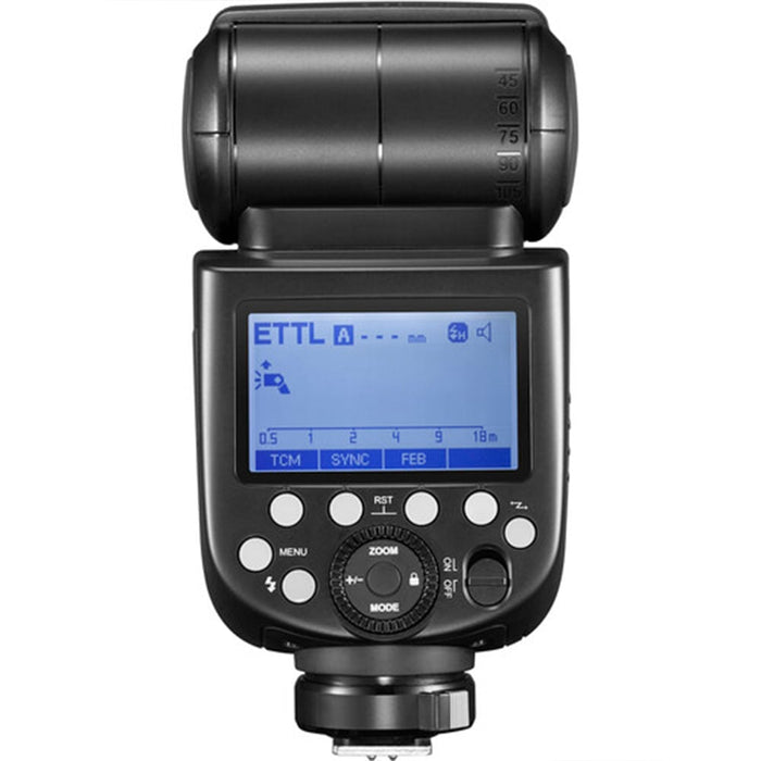 Godox TT685S II Flash for Sony ADI / P-TTL with tilting and rotating head, wireless 2.4 GHz control, TCM mode, high-speed sync, and USB-C update port.