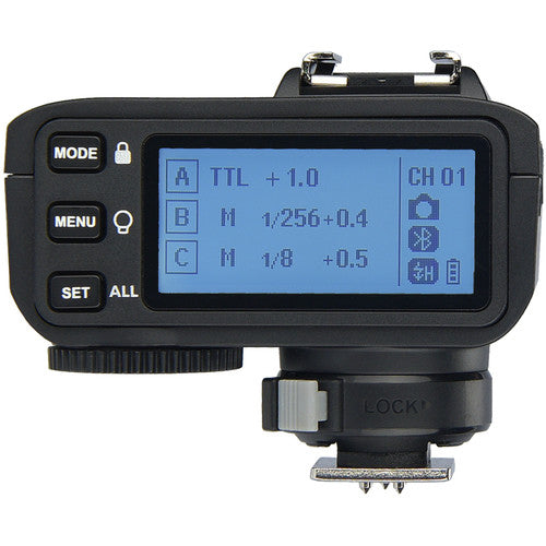 Godox X2T-F TTL Wireless Flash Trigger Transmitter for Fujifilm – 2.4GHz wireless system, 100m range, high-speed sync up to 1/8000s, Bluetooth control via GodoxPhoto app, 5 groups, 32 channels, backlit LCD, quick-lock hot shoe.