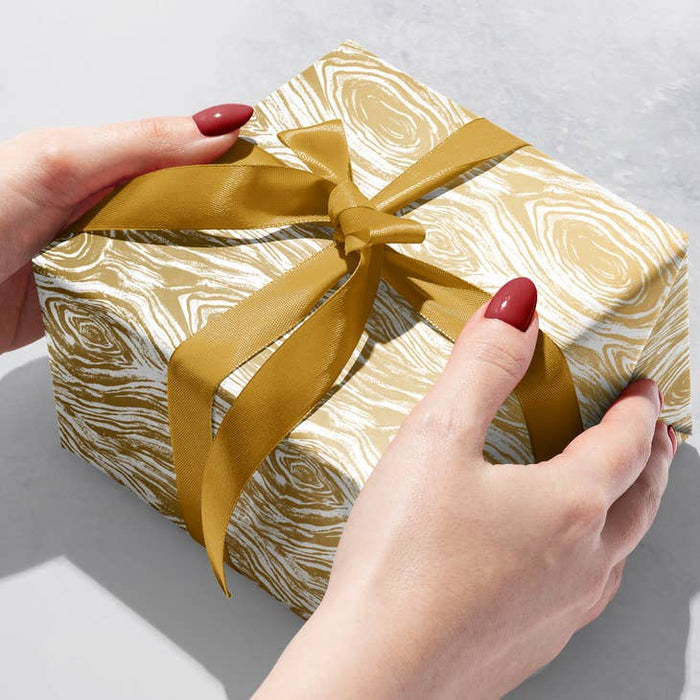 Gold Faux Bois Gift Wrap