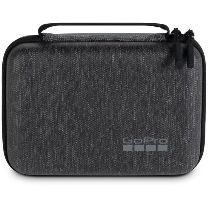 Black carrying case with GoPro logo on a white background