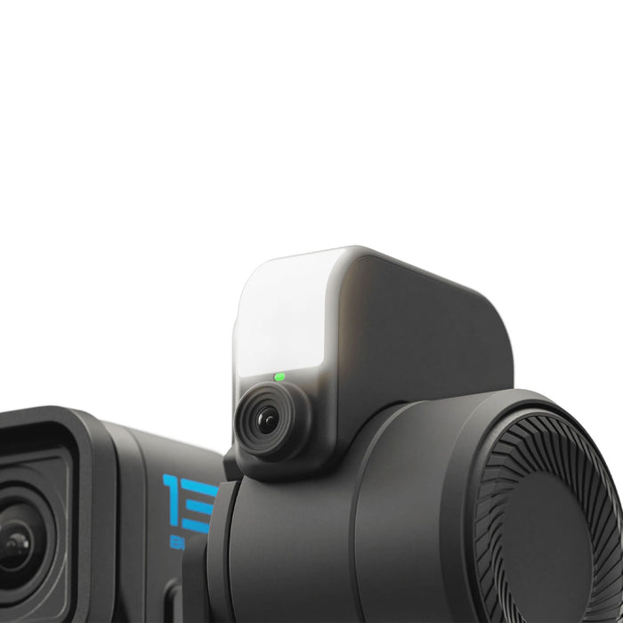 Premium 3-axis gimbal with AI subject tracking, integrated fill light, and mounts for smartphones and GoPro cameras.