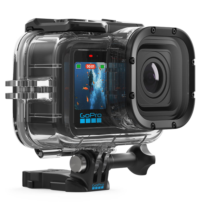 Mission 1 waterproof housing for action cameras featuring a 60m depth rating and a rugged protective shell.