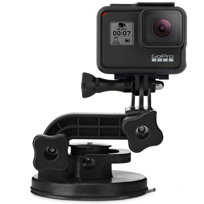 GoPro camera with suction cup mount on a white background