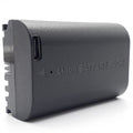 Black lithium-ion battery pack on a white background