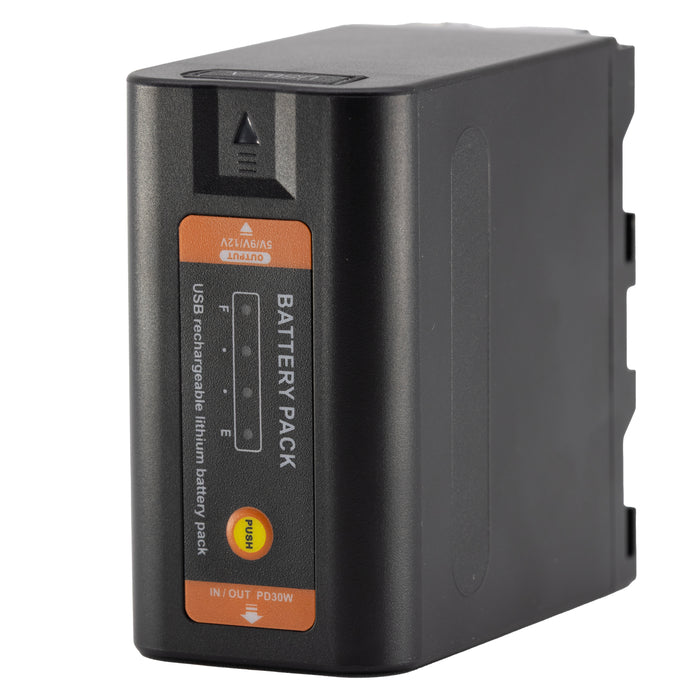 A black rechargeable lithium-ion battery pack.