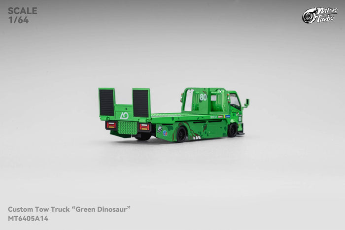 (PRE-ORDER) Green Rexy Dino Custom Tow Truck Flat Bed  Micro Turbo Mega Gear 1/64 scale MG - 642