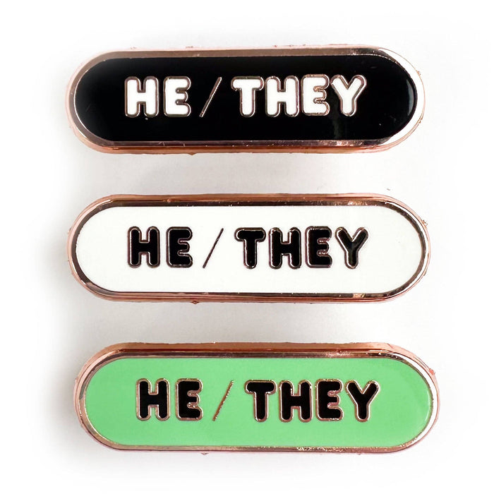 He/They Pronoun Plaque Enamel Pin