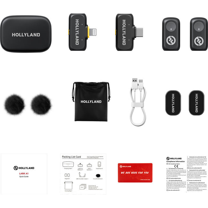 Collection of Hollyland audio and video equipment on a white background