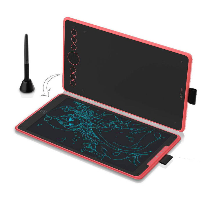 Huion Inspiroy Ink H320M Coral Red dual-purpose graphics tablet with pen tablet and LCD writing pad.