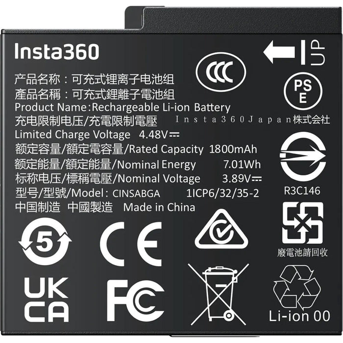 Insta360 Battery Ace Pro 2 with 1800mAh capacity, fast charging support reaching 80% in 18 minutes and full charge in 47 minutes, includes a protective storage case with microSD card slot, designed for extended use with Insta360 Ace Pro 2 camera.