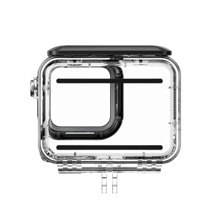 Insta360 Dive Case for Ace with waterproof housing rated to 60m (197ft), high-transparency glass lens for clear underwater imaging, locking-buckle design for secure closure, anti-fog inserts, and anti-slip rings, compatible with selfie sticks and tripods.