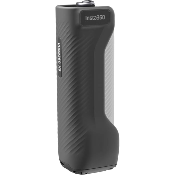 Insta360 X5 foldable utility handle with mini tripod and rubber grip