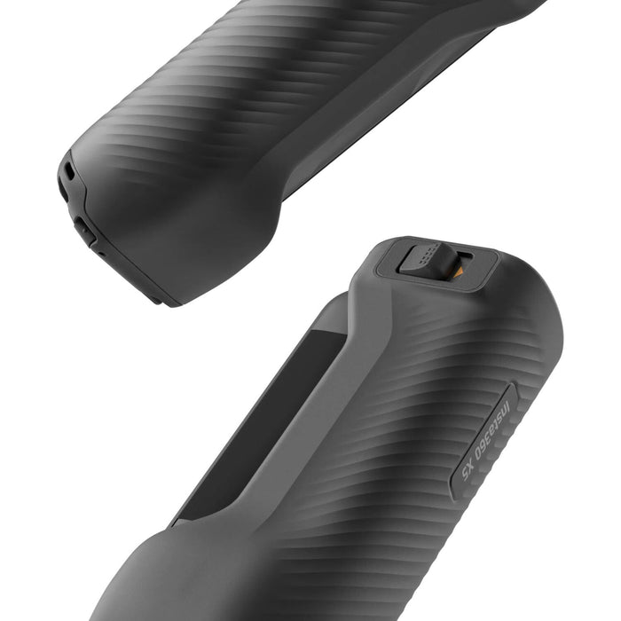 Insta360 X5 foldable utility handle with mini tripod and rubber grip