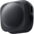 Black camera lens on a white background