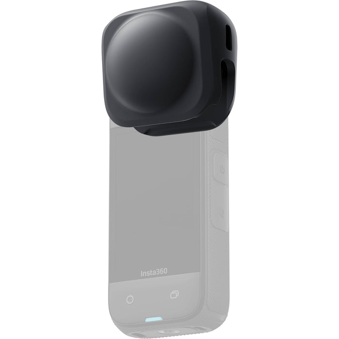 Smartphone with a black camera lens attachment on a white background