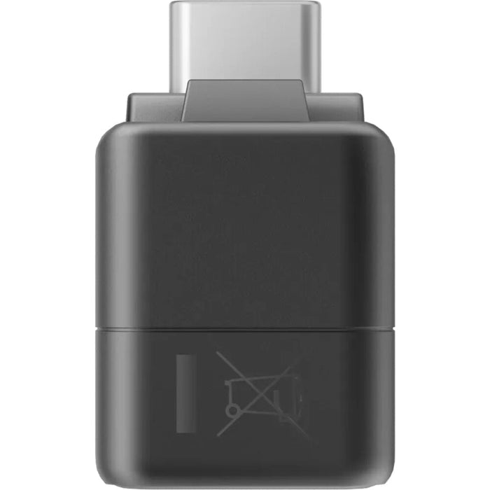 Insta360 Microphone Adapter with 3.5mm audio input and USB-C charging port, compatible with ACE and ACE PRO cameras for simultaneous charging and audio recording.