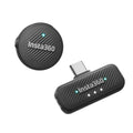 Insta360 Mic Air wireless microphone system with 7.9g ultra-light transmitter, 48kHz high-quality audio, 10-hour battery life, 300m wireless range, and built-in noise reduction for clear sound capture.