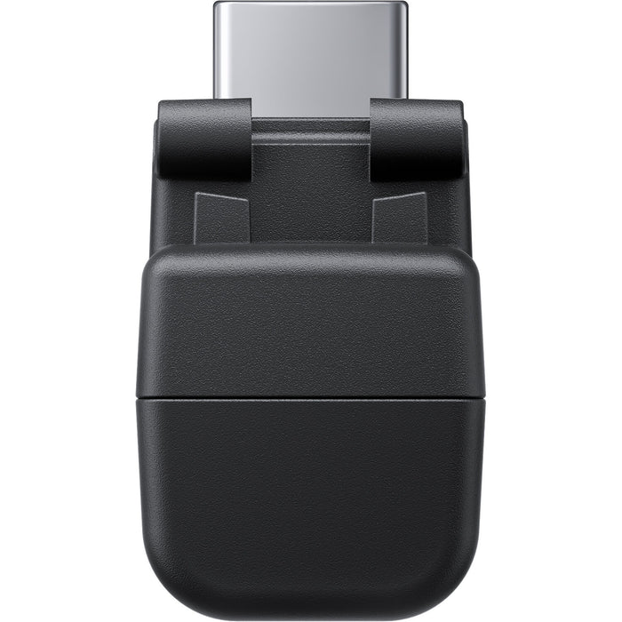 Black USB-C adapter on a white background