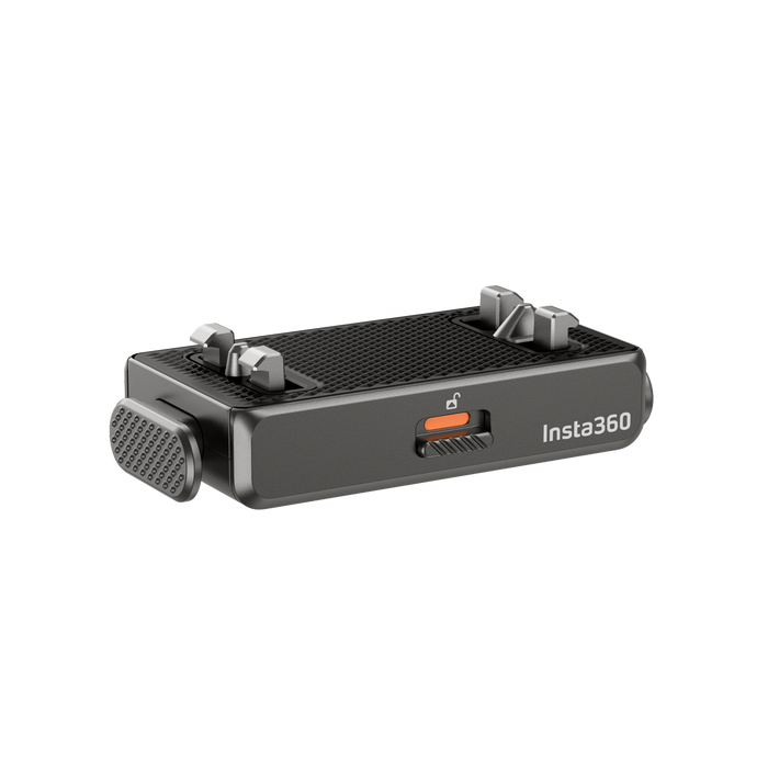 Ultra-thin magnetic quick release mount for Insta360 X5 with secure sliding lock, 1/4” tripod compatibility, designed to stay invisible in 360° shots and enable rapid camera changes.