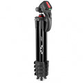 Black tripod with a swivel head on a white background
