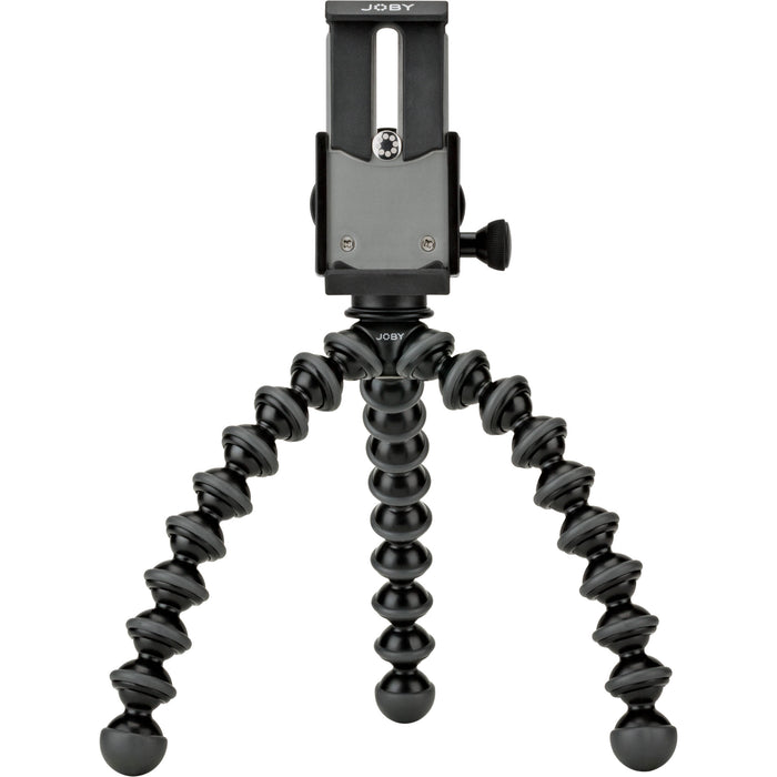 Joby GripTight GorillaPod Stand Pro with premium ABS, TPE, and stainless steel build, securely fits smartphones 5.59 to 9.09 cm wide with or without cases, offers 90° rotation and 150° tilt, and includes flexible tripod legs for stable positioning.