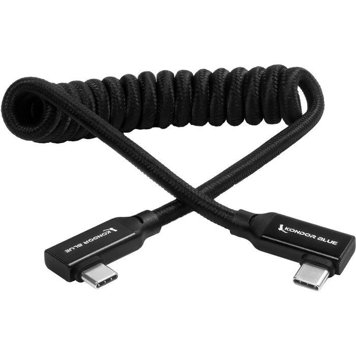 Kondor Blue right-angle USB-C 3.2 coiled cable for cameras, monitors and fast charging