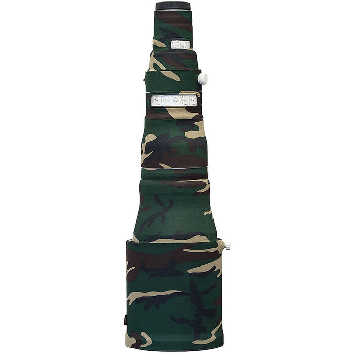 LensCoat neoprene cover for Canon RF 600mm f/4 IS, providing lens protection and camouflage for outdoor and wildlife photography.