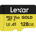 Lexar Professional Gold microSDXC UHS-II memory card for high-speed 4K video and photo capture.
