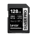 Lexar Professional 128GB SD card on a white background