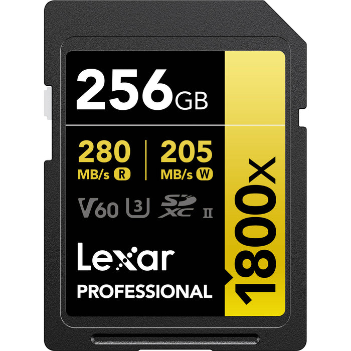 Capture high-quality images and record 4K, 3D, and Full HD video with the Lexar 256GB Professional 1800x UHS-II Memory Card. Features 270 MB/s read speed.