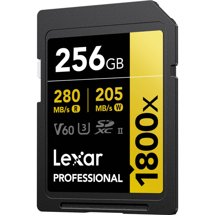 Capture high-quality images and record 4K, 3D, and Full HD video with the Lexar 256GB Professional 1800x UHS-II Memory Card. Features 270 MB/s read speed.