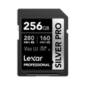 Lexar Professional Silver Pro 256GB SD card on a white background