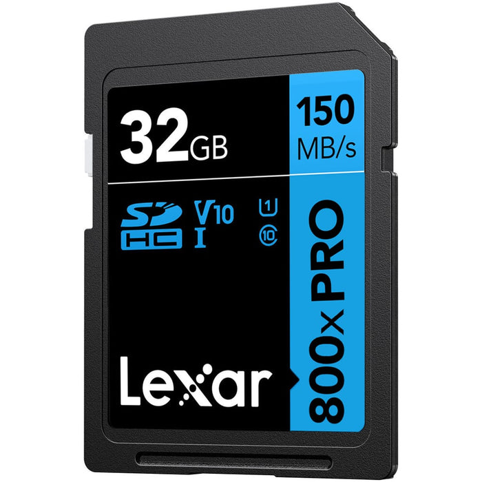 Lexar 32GB SD card with specifications on a white background