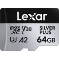 Lexar Professional Silver Plus microSDXC UHS-I Memory Card + SD Adaptor – dependable high-speed storage for 4K video, photos, and fast data transfers."