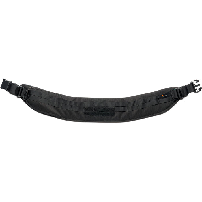 Lowepro ProTactic Utility Belt III in black, fits waists 76-148 cm, holds up to seven SlipLock pouches, includes deployable drawstring pocket for lens swaps or 1L water bottle, made with 92% recycled fabric for durability and comfort.