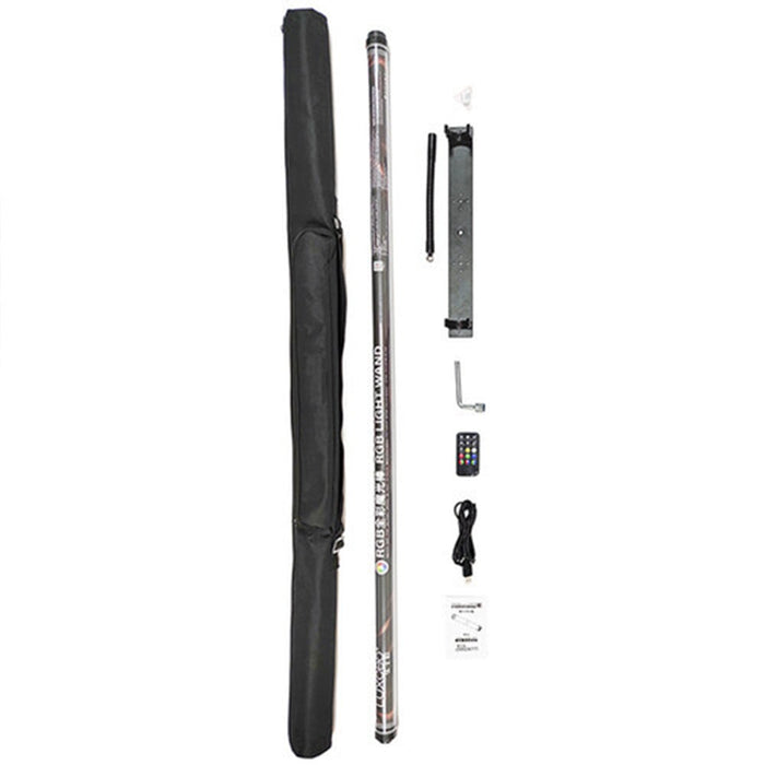 Luxceo P120 waterproof RGB LED light bar (120 cm), slim tube with color spectrum display and handheld app control.
