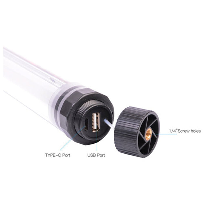 Luxceo P120 waterproof RGB LED light bar (120 cm), slim tube with color spectrum display and handheld app control.