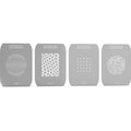 Four gray stencils with different patterns on a white background