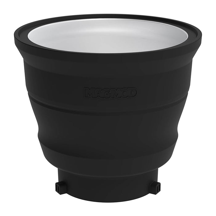 The MagMod Reflector XL is a collapsible, gelable, and magnetic reflector for strobe flashes, featuring a highly-reflective interior and a durable construction, optimized for controlling light and color.