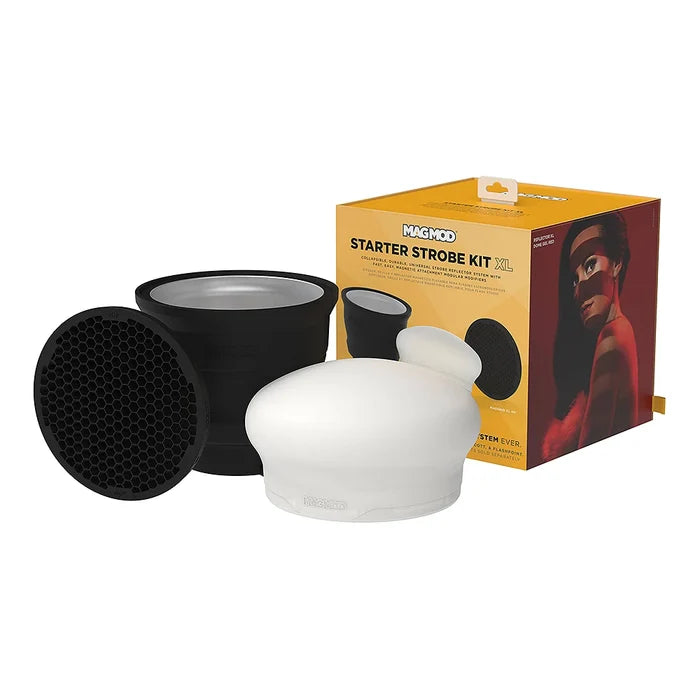 MagMod XL Starter Strobe Kit — includes Reflector XL, MagSphere XL, and 40° MagGrid XL.