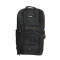 Black backpack with visible brand logo on a white background