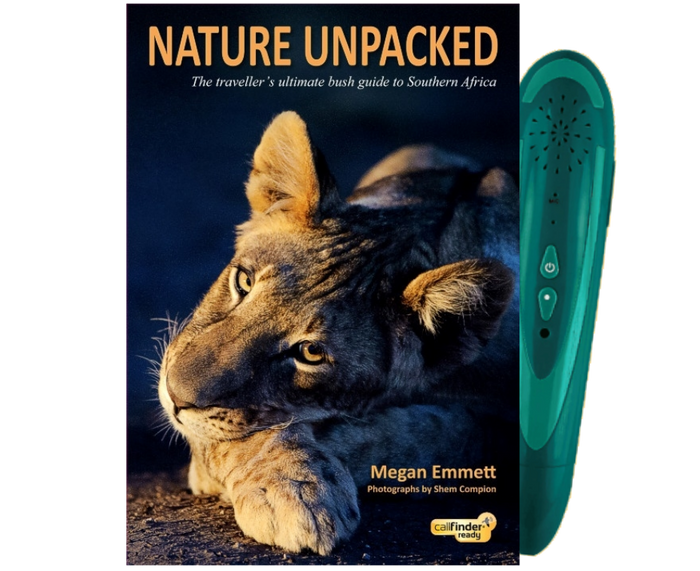 Cover of Nature Unpacked with Callfinder Pen, a detailed guidebook featuring colorful images and sounds of southern African wildlife for immersive nature exploration.