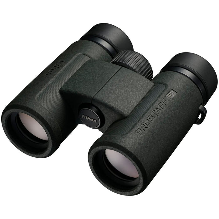 Compact Nikon 10x30 binoculars featuring eco-glass lenses, silver-coated prisms, and 105m field of view
