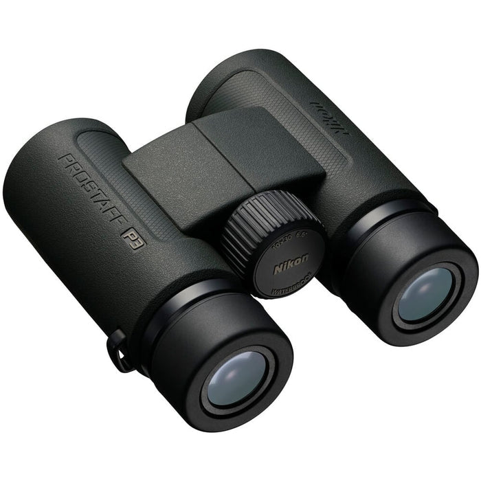 Compact Nikon 10x30 binoculars featuring eco-glass lenses, silver-coated prisms, and 105m field of view