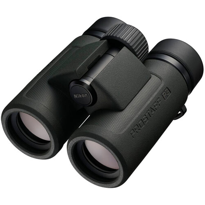 Compact Nikon 10x30 binoculars featuring eco-glass lenses, silver-coated prisms, and 105m field of view