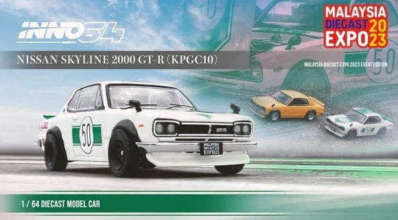 Nissan Skyline 2000 GT-R KPGC10 White Malaysia Diecast Expo 2023 Event Edition Inno64 1/64 scale IN64-KPGC10-MDX23WH