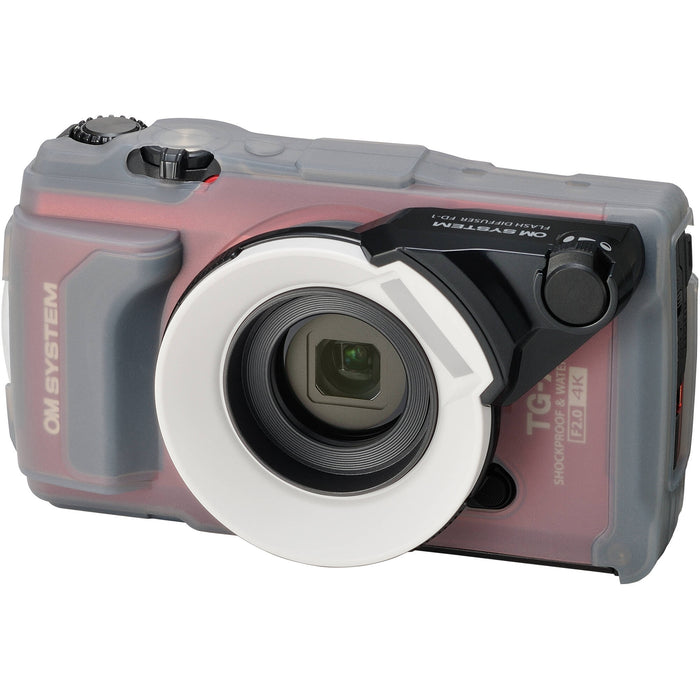 FD-1 Flash Diffuser attached to a camera, illuminating a close-up subject for bright underwater or macro photography.