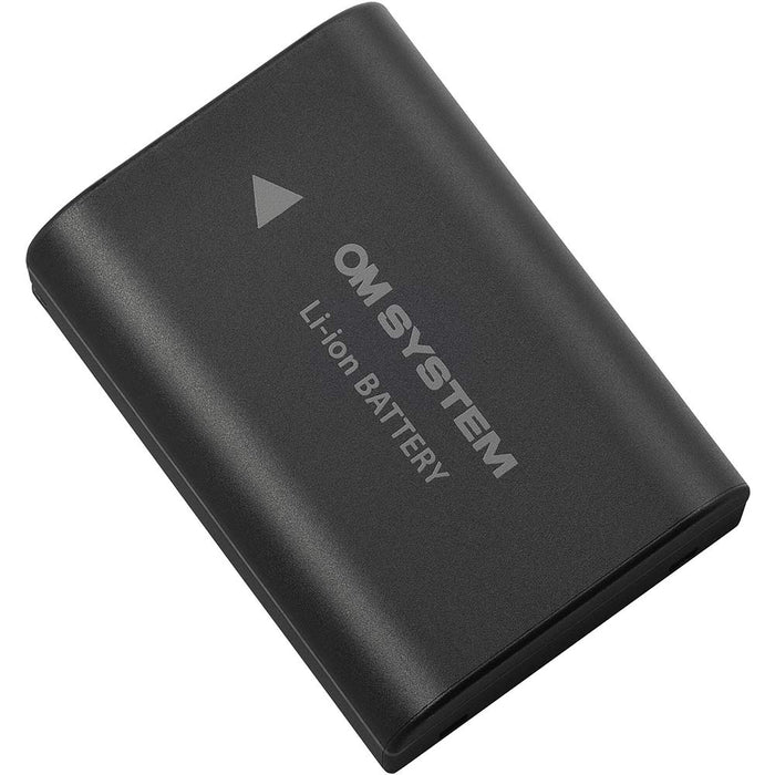 Olympus SBCX-1 kit includes one BLX-1 2280mAh lithium-ion battery and BCX-1 dual battery charger, charges two batteries simultaneously in about 150 minutes via USB-C with power delivery