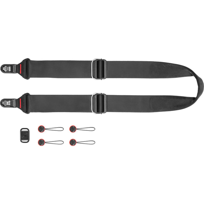 Peak Design Slide 3-in-1 camera strap in black with quick-connect Anchor Links, padded nylon webbing and 90kg capacity.